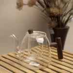 Glass 550ml polygonal transparent tea pot and strainer with wooden handle1