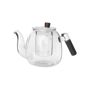 Glass 550ml Transparent Tea Pot And Strainer With Wooden Handle