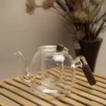 Glass 550ml Transparent Tea Pot And Strainer With Wooden Handle1