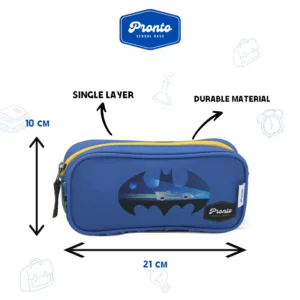 Pronto 22x10cm Batman Design Blue 1 Zippers Pencil Case1