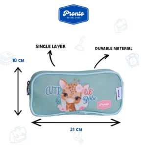 Pronto 22x10cm Cute Giraffe Design Aqua 1 Zippers Pencil Case1