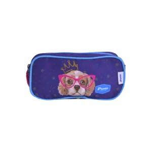 Pronto 22x10cm Dog Design Purple 1 Zippers Pencil Case