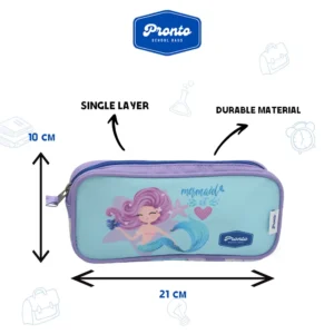 Pronto 22x10cm Mermaid Design Light Purple 1 Zippers Pencil Case1