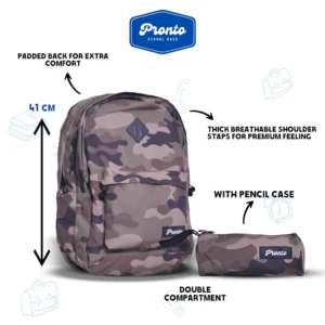 Pronto 2Pcs Army Design 2 Zippers Backpack Set1