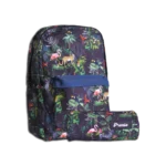 Pronto 2pcs Tropical Safari Design Navy 2 Zippers Backpack Set