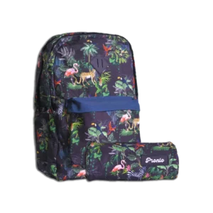 Pronto 2pcs Tropical Safari Design Navy 2 Zippers Backpack Set