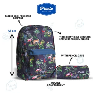 Pronto 2Pcs Tropical Safari Design Navy 2 Zippers Backpack Set1