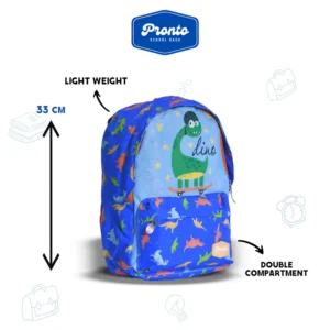 Pronto 33cm Dinosaur Design Blue 2 Zippers Small Backpack1