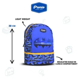 Pronto 38cm Batman Design Blue & Black 2 Zippers Backpack1