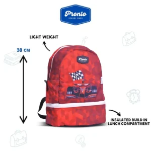 Pronto 38cm Car Design Red 2 Zippers Backpack1