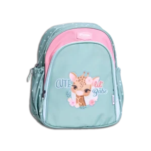 Pronto 38cm Cute Giraffe Design Aqua & Pink 2 Zippers Backpack