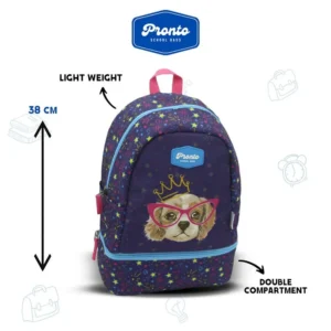 Pronto 38cm Dog Design Purple 2 Zippers Backpack1