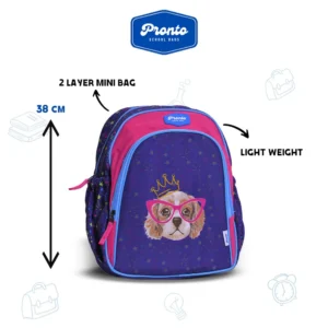 Pronto 38cm Dog Design Purple & Fuchsia 2 Zippers Backpack1