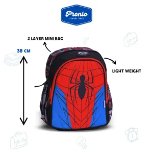 Pronto 38cm Spiderman Design Black 2 Zippers Backpack1