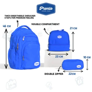 Pronto 3Pcs Blue 4 Zippers Backpack Set1