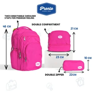 Pronto 3Pcs Fuchsia 4 Zippers Backpack Set1