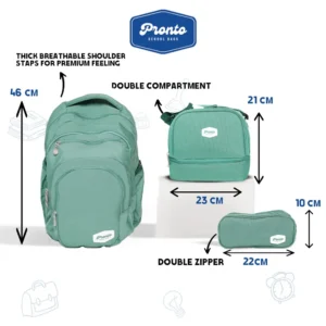 Pronto 3Pcs Mint Green 4 Zippers Backpack Set1