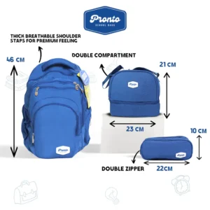 Pronto 3Pcs Navy Blue 4 Zippers Backpack Set1