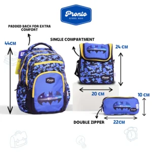 Pronto 44cm Batman Design Blue 4 Zippers Backpack Set1