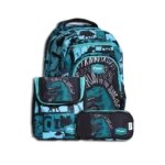 Pronto 44cm Dinosaur Design Turquoise & Black 4 Zippers Backpack Set