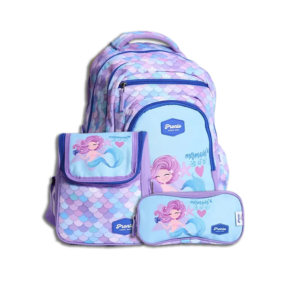 Pronto-44cm-Mermaid-Design-Light-Purple-4-Zippers-Backpack-Set