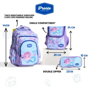 Pronto 44cm Mermaid Design Light Purple 4 Zippers Backpack Set1