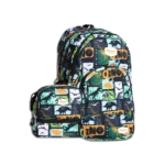 Pronto 46cm Dinosaur Design Black & Green 3 Zippers Backpack Set