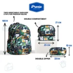 Pronto 46cm Dinosaur Design Black & Green 3 Zippers Backpack Set1