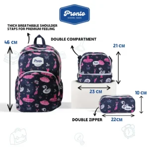 Pronto 46cm Flamingo Design Navy Blue 3 Zippers Backpack Set1