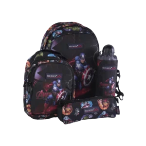 Red Rock 4pcs Avengers Design Black 2 Zippers Backpack Set