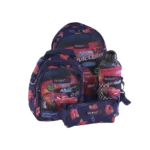 Red Rock 4Pcs Cars Design Navy Blue 2 Zippers Backpack Set