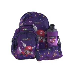 Red Rock 4pcs Mario Design Purple 2 Zippers Backpack Set