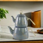 Double Marble Design Grey & Gold Tea Pot1