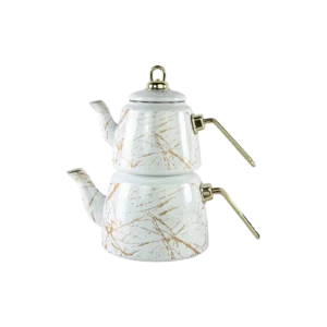 Double Marble Design White & Gold Tea Pot