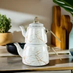 Double Marble Design White & Gold Tea Pot1