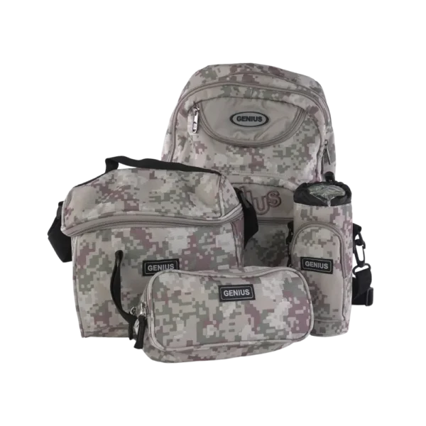 Genius 46cm Army Design Beige 5 Zippers Backpack Set