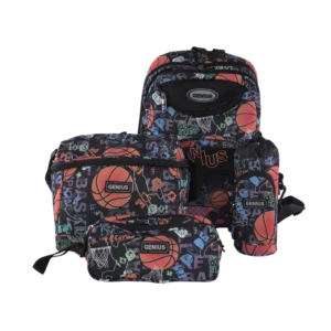 Genius 46cm Basketball Design Black 5 Zippers Backpack Set