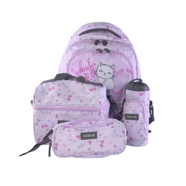 Genius 46cm Butterflies Design Pink 5 Zippers Backpack Set