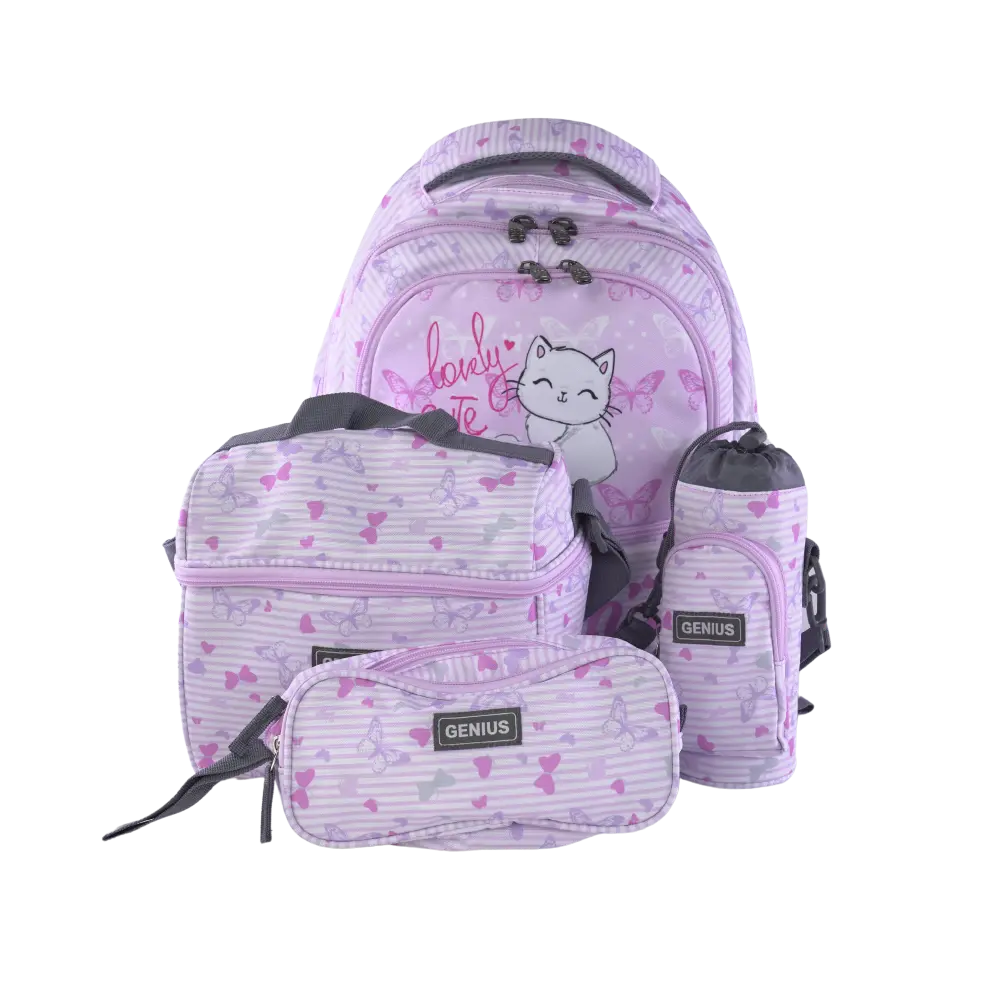 Genius 46cm Butterflies Design Pink 5 Zippers Backpack Set