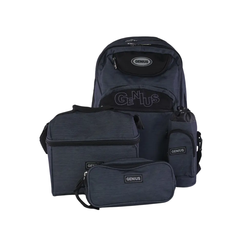 Genius 46cm Dark Grey & Black 5 Zippers Backpack Set