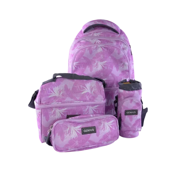 Genius 46cm Feather Themed Pink 5 Zippers Backpack Set