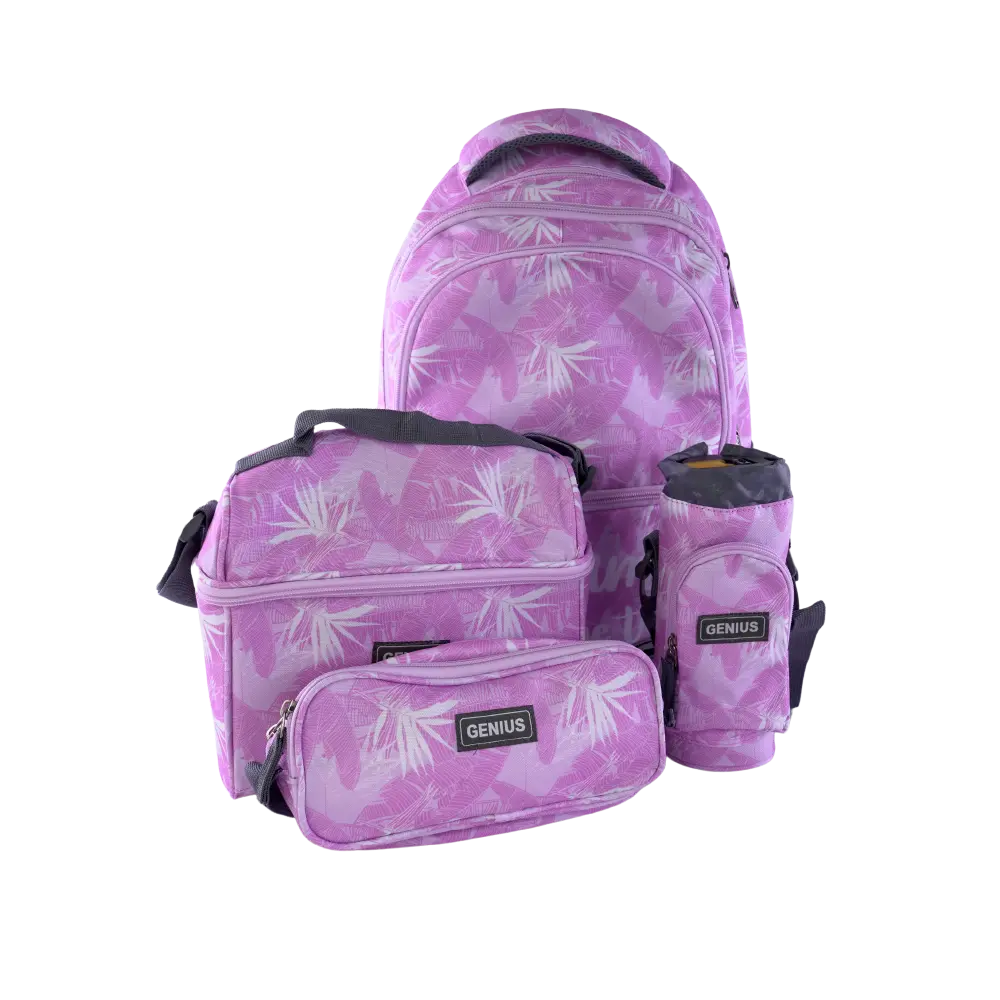 Genius 46cm Feather Themed Pink 5 Zippers Backpack Set