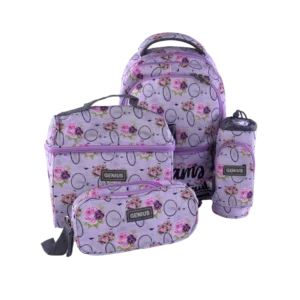 Genius 46cm Floral Design Purple 5 Zippers Backpack Set