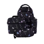 Genius 46cm Flowers Design Black 5 Zippers Backpack Set