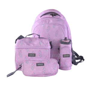 Genius 46cm Flowers Design Pink 5 Zippers Backpack Set