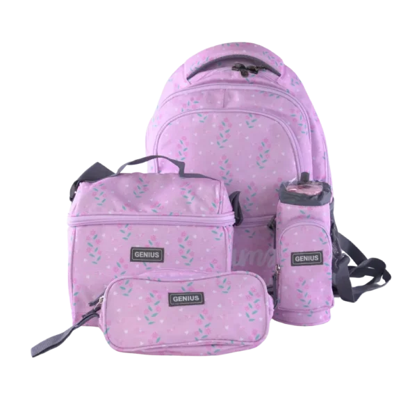 Genius 46cm Flowers Design Pink 5 Zippers Backpack Set