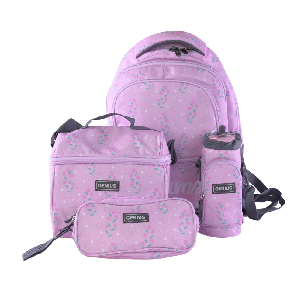 Genius 46cm Flowers Design Pink 5 Zippers Backpack Set