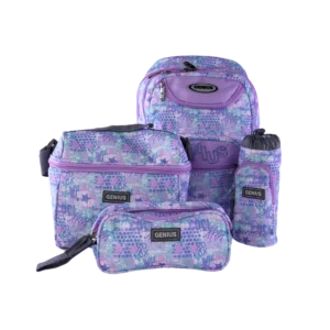 Genius 46cm Graffiti Pattern Design Light Purple 5 Zippers Backpack Set