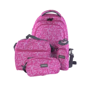 Genius 46cm Graffiti Pattern Design Pink 5 Zippers Backpack Set