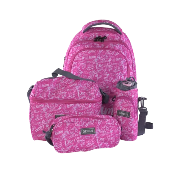 Genius 46cm Graffiti Pattern Design Pink 5 Zippers Backpack Set